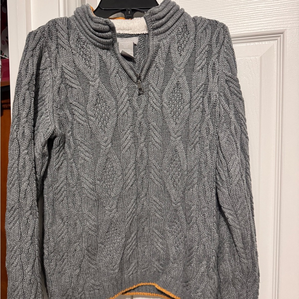 Gray Cable Knit Mock Turtleneck Sweater